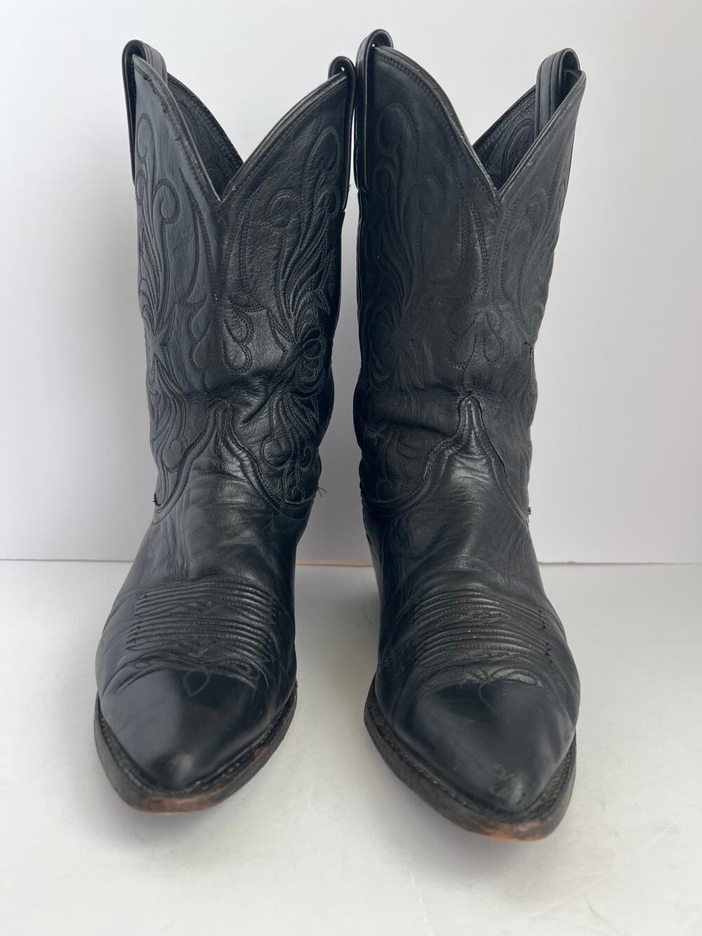 Vintage Dan Post Women Black Leather Western Cowboy Stitch Pointed Toe Boots 8 M